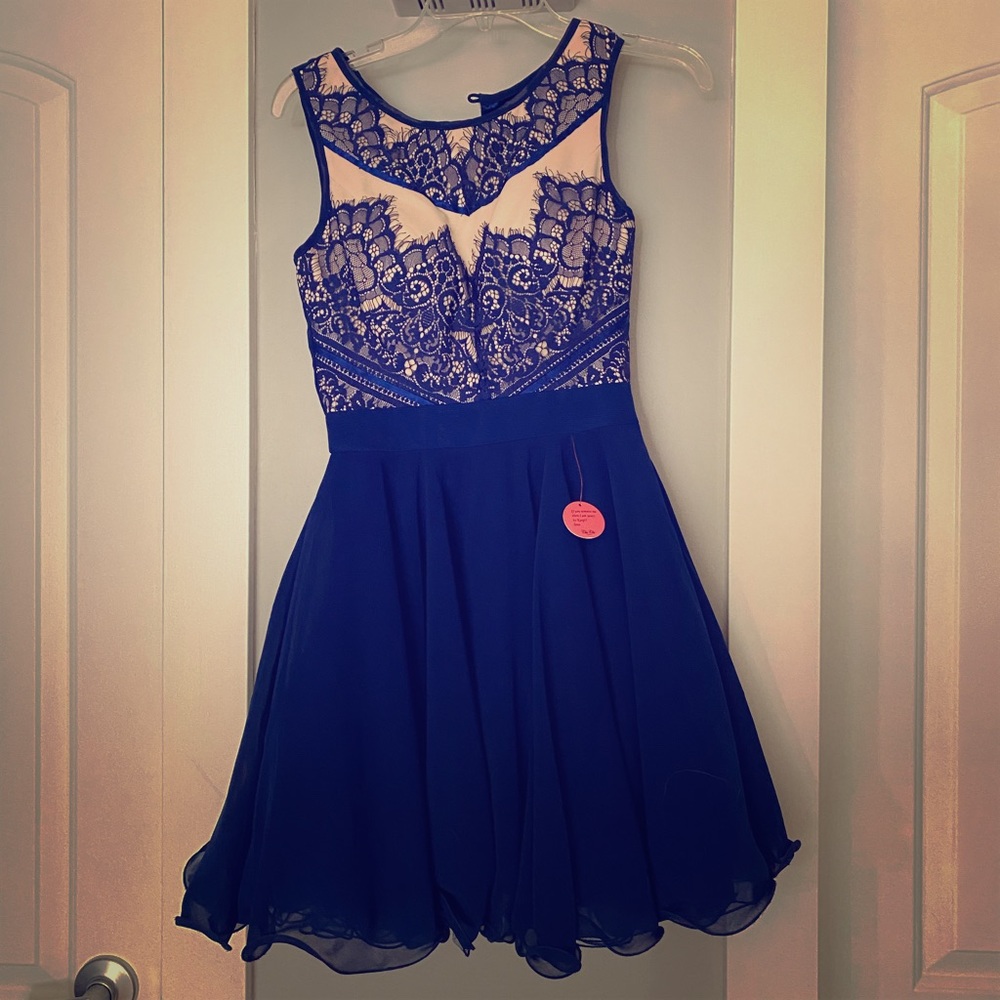 Short blue formal prom dress